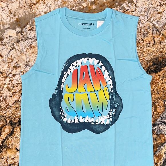 NWT J. Crew Boys' Pastel Blue W/"Jawsome" Shark Graphic Tank - Picture 2 of 9